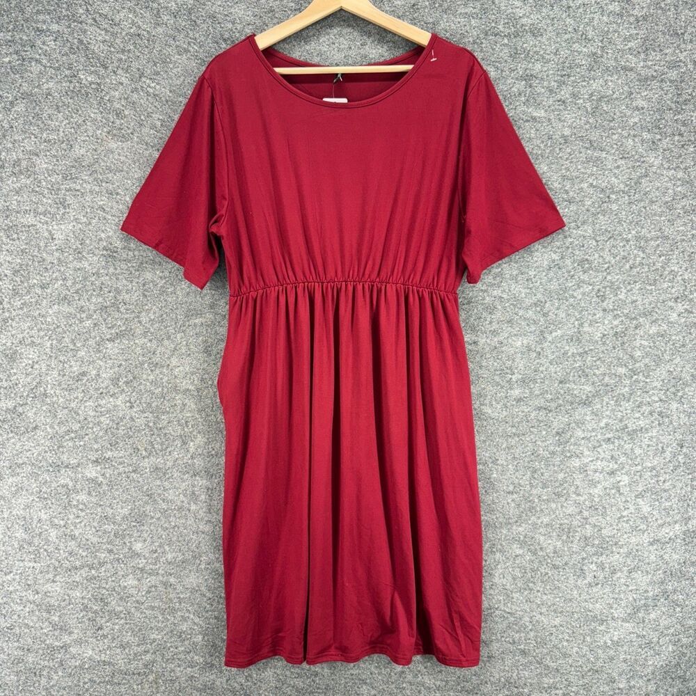 New Allegrace Dress Women 1X Plus Red Sheath Midi Short Sleeve Rayon Casual